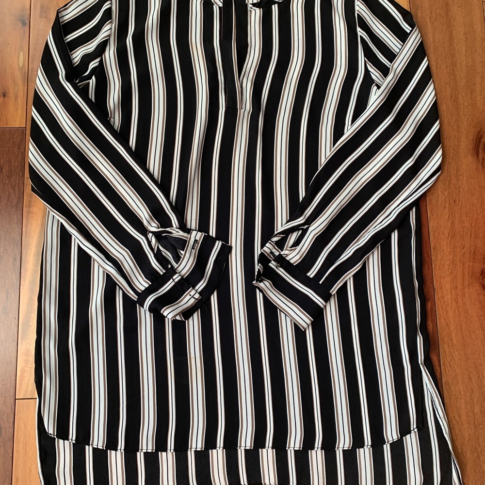 Philosophy Dress Long Sleeves High Low Casual Striped Black White Size Large